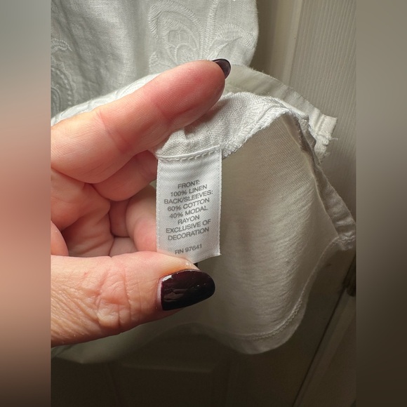 Ladies J Jill Linen Blend Dress White Embroidered Lagenlook Coastal Beachy M. - Picture 5 of 6